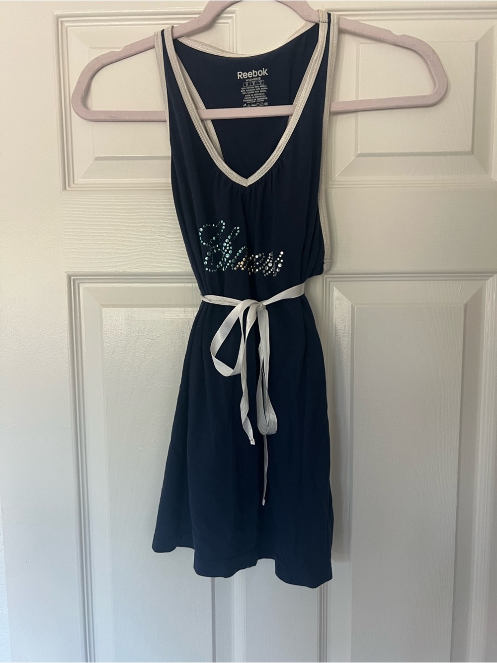 NFL Chargers Reebok Navy Sleeveless Flowy Tank with White Trim and Tie Belt